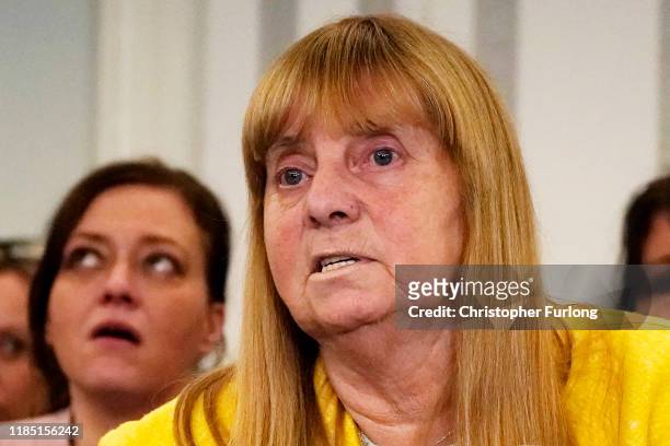 Margaret Aspinall, whose 18-year-old son James was killed in the disaster, speaks during a press conference at the Cunard Building after former South...