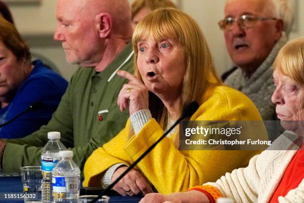 Margaret Aspinall, whose 18-year-old son James was killed in the disaster, speaks during a press conference at the Cunard Building after former South...