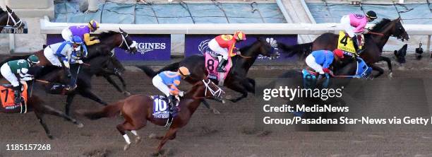 Jockey Abel Cedillo riding Mongolian Groom prior to the horse breaking down on the track during the Breeders Cup Classic race during the Breeders Cup...