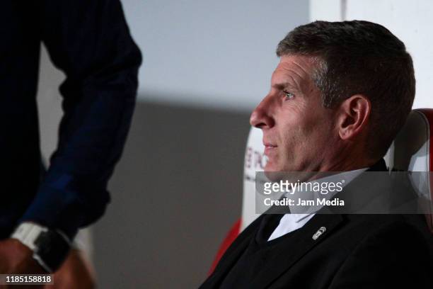 Martin Palermo, Head Coach of Pachuca gestures prior the 17th round match between Necaxa v Pachuca as part of the Torneo Apertura 2019 Liga MX at...