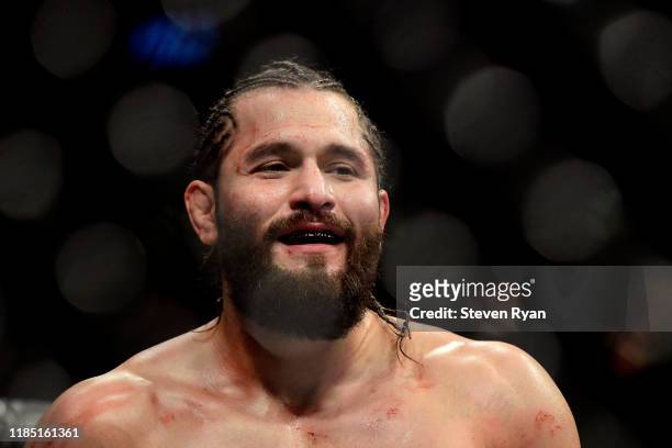 Jorge Masvidal of the United States fights against Nate Diaz of the United States in the Welterweight "BMF" championship bout during UFC 244 at...