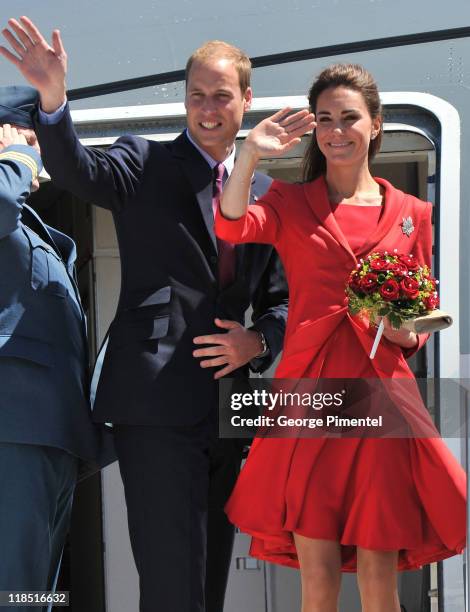 Prince William, Duke of Cambridge and Catherine, Duchess of Cambridge arrive at Calgary International Airport for departure by Canadian Forces Airbus...