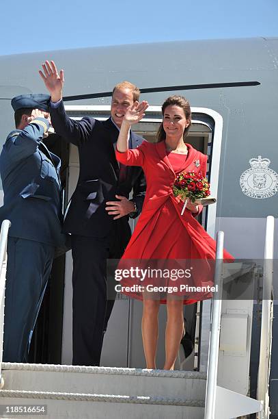 Prince William, Duke of Cambridge and Catherine, Duchess of Cambridge arrive at Calgary International Airport for departure by Canadian Forces Airbus...