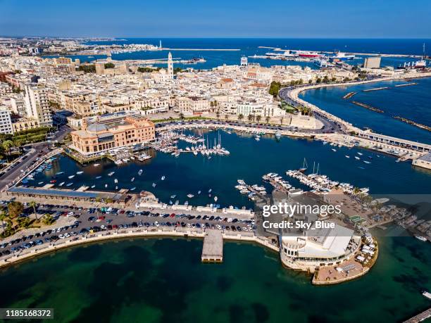 aerial view of bari city, italy - basilica di san nicola bari stock pictures, royalty-free photos & images