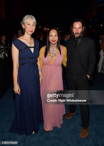 Alexandra Grant, LACMA Trustee, wearing Gucci, and Keanu Reeves attend the 2019 LACMA Art + Film Gala Presented By Gucci at LACMA on November 02,...