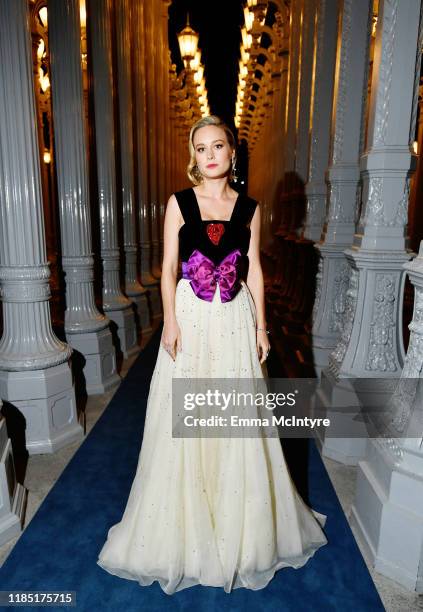 Brie Larson, wearing Gucci, attends the 2019 LACMA Art + Film Gala Presented By Gucci at LACMA on November 02, 2019 in Los Angeles, California.