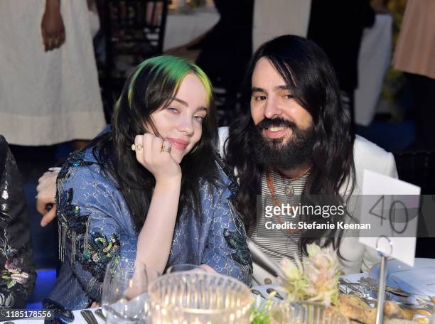 Billie Eilish and Alessandro Michele, both wearing Gucci, attend the 2019 LACMA Art + Film Gala Presented By Gucci at LACMA on November 02, 2019 in...