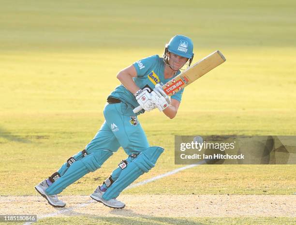 Beth Mooney of the Heat bats during the Women's Big Bash League match between the Brisbane Heat and the Adelaide Strikers at Harrup Park on November...