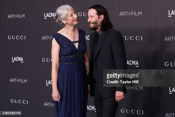 Alexandra Grant and Keanu Reeves attend the 2019 LACMA Art + Film Gala at LACMA on November 02, 2019 in Los Angeles, California.