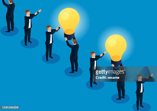 transmitting light bulbs between merchants - expertise stock illustrations