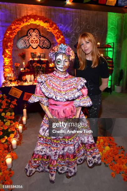 Alexa Meade visits a traditional Mexican ofrenda altar at PATRÓN Tequila’s Día de Muertos Celebration at City Libre on November 02, 2019 in Los...