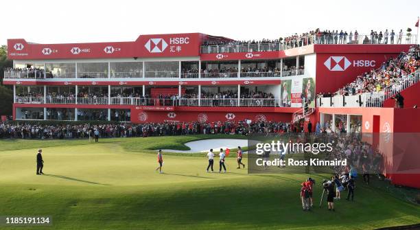 Rory McIlroy celebrates after winning at the first play-off hole during the final round of the WGC HSBC Champions at Sheshan International Golf Club...
