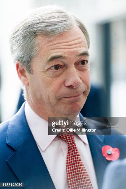 Nigel Farage arrives at BBC Broadcasting House to guest on the Sunday Morning Andrew Marr Politics show on November 3, 2019 in London, England.