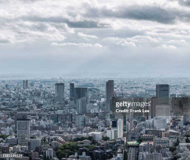 aerial tokyo city view with tokyo tower, minato, tokyo, japan. (day) - roppongi ストックフォトと画像