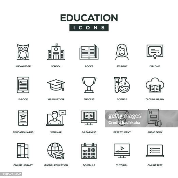 education line icon set - language dictionary stock illustrations