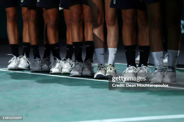 General view of the ball boys and girls socks as they wait for the doubles trophy presentation on day 7 of the Rolex Paris Masters, part of the ATP...