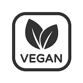Vegan food vector icon. Organic, bio, eco symbol. Vegan, no meat, lactose free, healthy, fresh and nonviolent food. Vector illustration with leaves for printing on food packaging