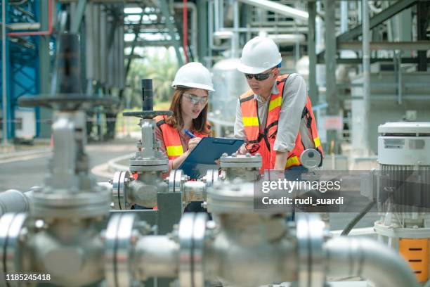 electricity engineer and his supervisor at industrial facility - hot secretary stock pictures, royalty-free photos & images