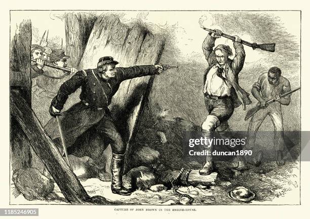 capture of john brown (abolitionist) in the engine house - prisoner stock illustrations