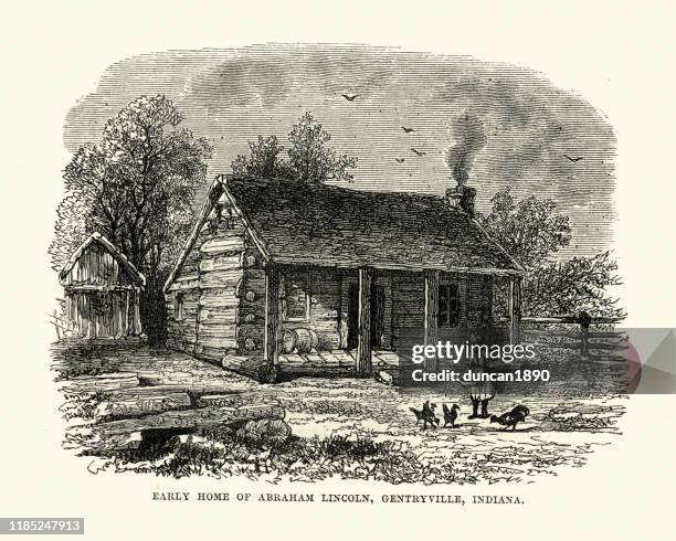 log cabin, early home of abraham lincoln, gentryville, indiana - abraham lincoln stock illustrations