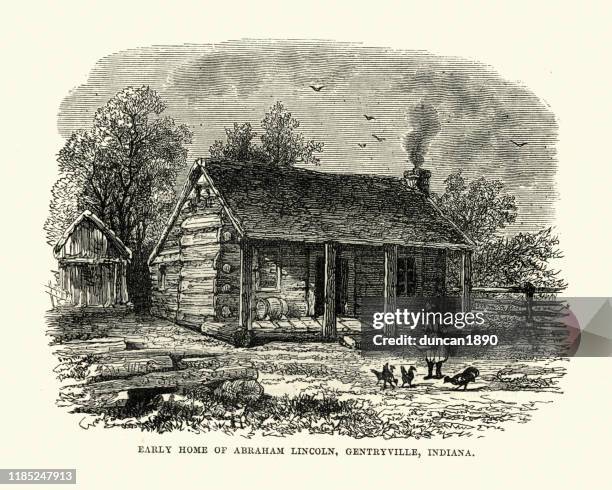 log cabin, early home of abraham lincoln, gentryville, indiana - log cabin illustration stock illustrations