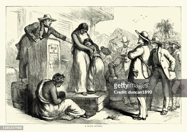 mother and daughter sold at slave auction, southern usa, 1860s - auction stock illustrations