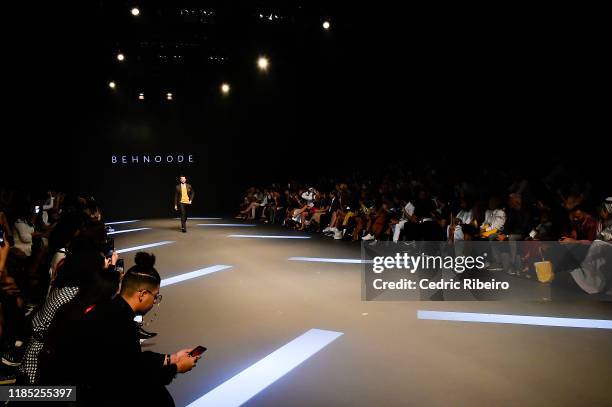 Model walks the runway at the Behnoode show during the FFWD October Edition 2019 at the Dubai Design District on November 02, 2019 in Dubai, United...