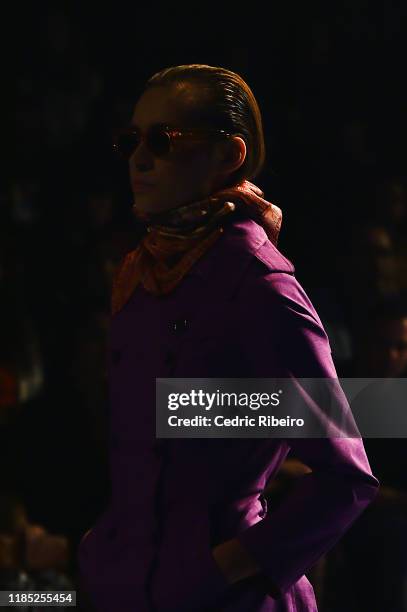 Model walks the runway at the Behnoode show during the FFWD October Edition 2019 at the Dubai Design District on November 02, 2019 in Dubai, United...