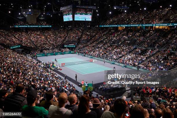 General view inside the AccorHotels Arena during Men's Singles Final match between Novak Djokovic of Serbia and Denis Shapovalov of Canada during day...