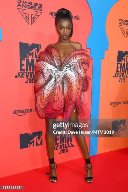 Leomie Anderson attends the MTV EMAs 2019 at FIBES Conference and Exhibition Centre on November 03, 2019 in Seville, Spain.