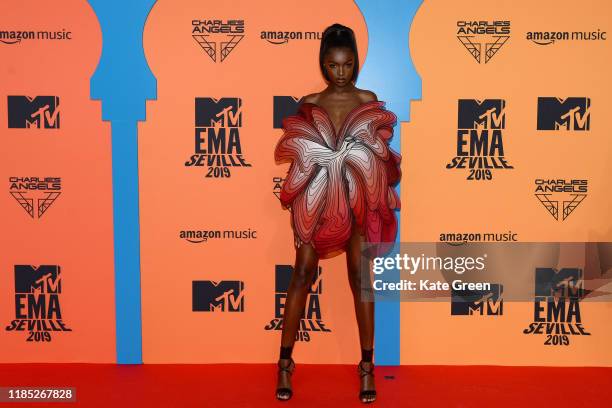 Leomie Anderson attends the MTV EMAs 2019 at FIBES Conference and Exhibition Centre on November 03, 2019 in Seville, Spain.