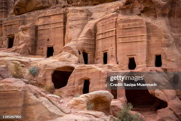 the street of facades, petra, jordan - sandstone facade stock pictures, royalty-free photos & images