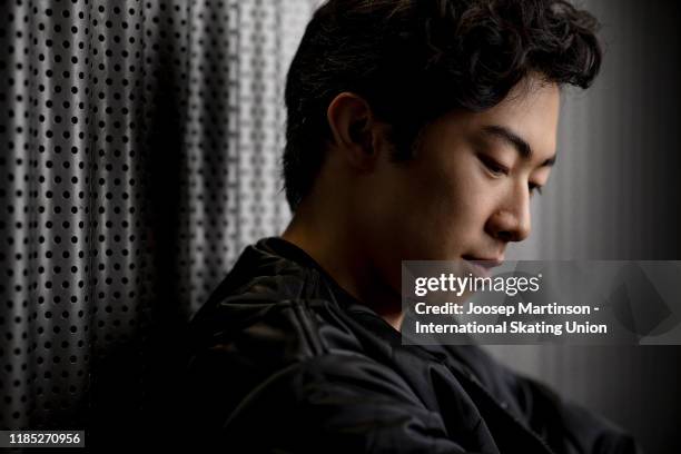Nathan Chen of the United States poses for a photograph during day 3 of the ISU Grand Prix of Figure Skating Internationaux de France at Polesud Ice...