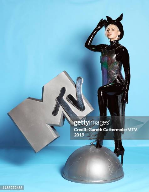 Maruv poses at the MTV EMAs 2019 studio at FIBES Conference and Exhibition Centre on November 03, 2019 in Seville, Spain.