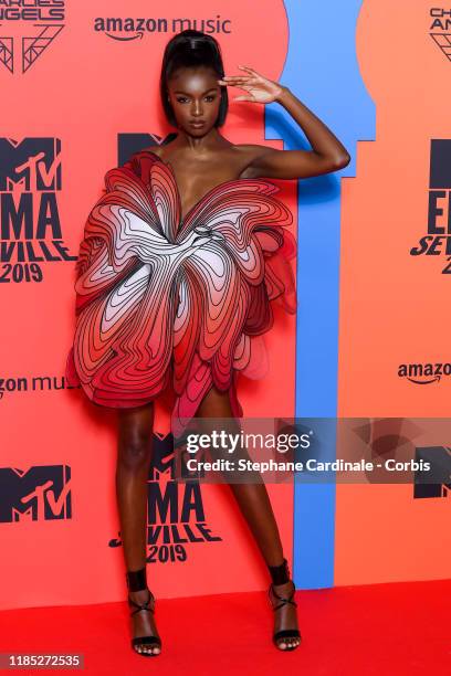 Leomie Anderson attends the MTV EMAs 2019 at FIBES Conference and Exhibition Centre on November 03, 2019 in Seville, Spain.