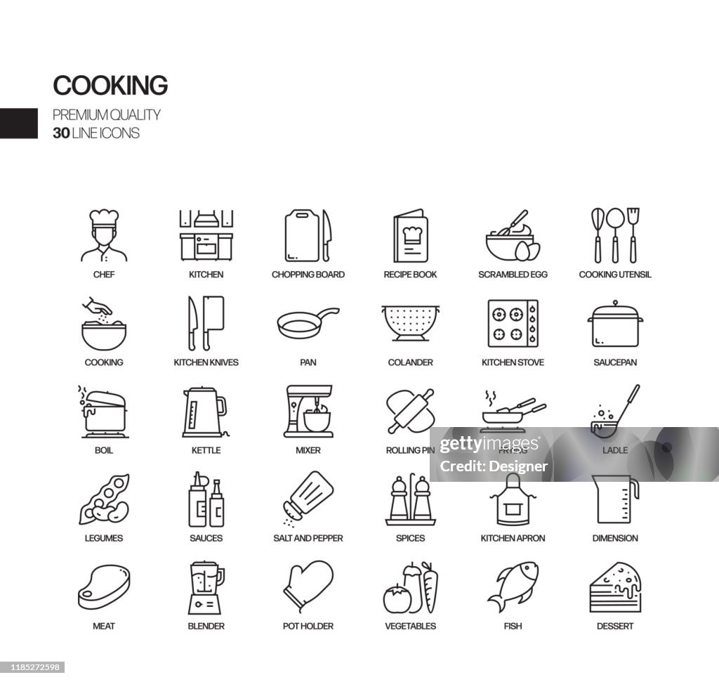 Simple Set of Cooking Related Vector Line Icons. Outline Symbol Collection.