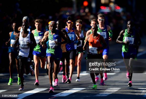 Athletes in the Men's Professional Division compete in the TCS New York City Marathon on November 03, 2019 in New York City.