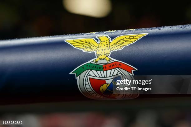 Benfica Lissabon logo is seen during the UEFA Champions League group G match between RB Leipzig and SL Benfica at Red Bull Arena on November 27, 2019...