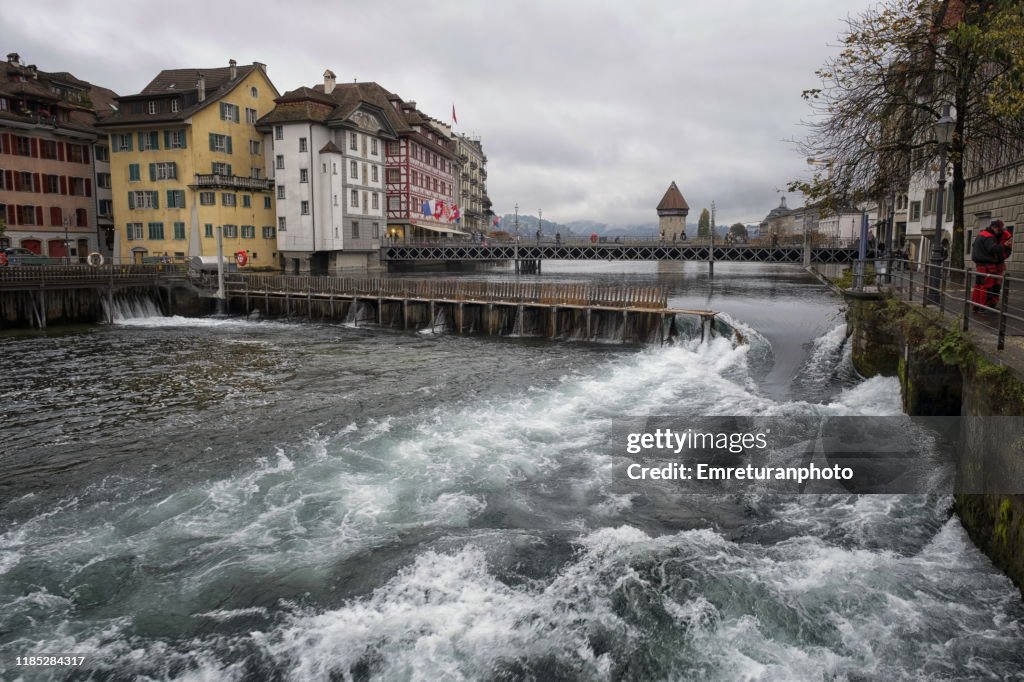 Bridges across Reuss river in Lucerne.