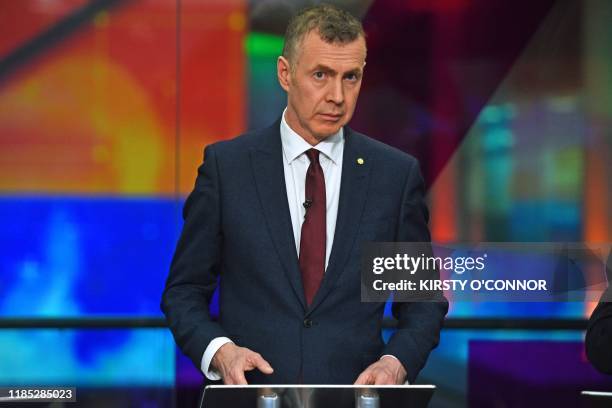 Plaid Cymru leader Adam Price practices ahead of the Channel 4 News Climate Debate in London on November 28, 2019. - Britain will go to the polls on...