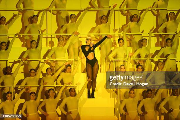 Dua Lipa performs on stage during the MTV EMAs 2019 at FIBES Conference and Exhibition Centre on November 03, 2019 in Seville, Spain.
