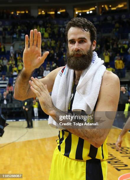 Luigi Datome, #70 of Fenerbahce Beko Istanbul celebrates victory during the 2019/2020 Turkish Airlines EuroLeague Regular Season Round 11 match...