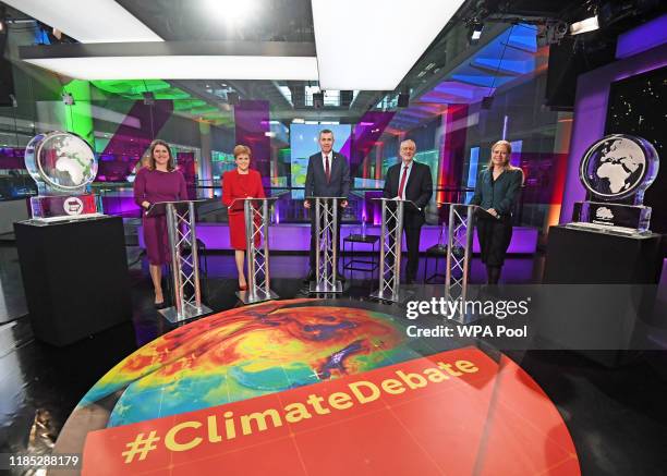 Liberal Democrat leader Jo Swinson, SNP leader Nicola Sturgeon, Plaid Cymru leader Adam Price, Labour Party leader Jeremy Corbyn and Green Party...