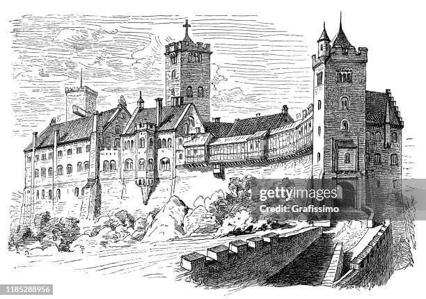 wartburg castle germany built 12th century - germany castle stock illustrations