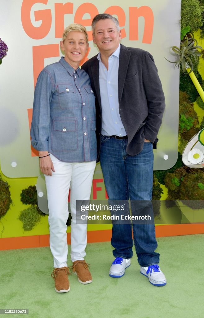 Ellen DeGeneres and Netflix CCO Ted Sarandos attend the premiere of