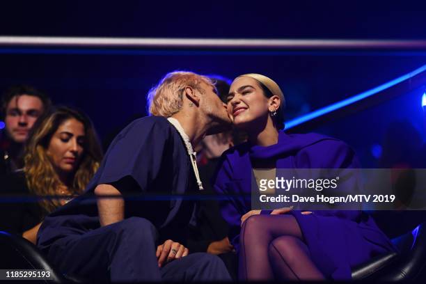 Anwar Hadid and Dua Lipa during the MTV EMAs 2019 at FIBES Conference and Exhibition Centre on November 03, 2019 in Seville, Spain.