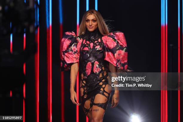 Pabllo Vittar is seen on stage during the MTV EMAs 2019 at FIBES Conference and Exhibition Centre on November 03, 2019 in Seville, Spain.