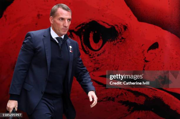 Brendan Rodgers manager of Leicester City arrives ahead of the Premier League match between Crystal Palace and Leicester City at Selhurst Park on...