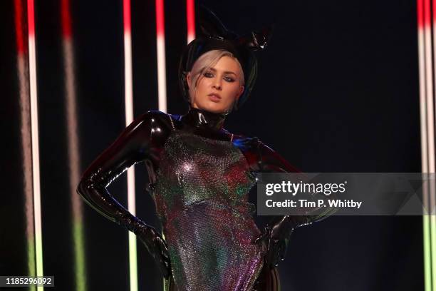 Maruv is seen on stage during the MTV EMAs 2019 at FIBES Conference and Exhibition Centre on November 03, 2019 in Seville, Spain.