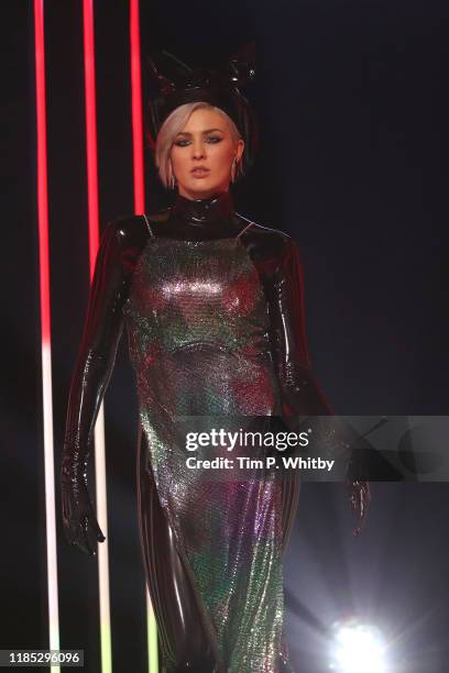 Maruv is seen on stage during the MTV EMAs 2019 at FIBES Conference and Exhibition Centre on November 03, 2019 in Seville, Spain.